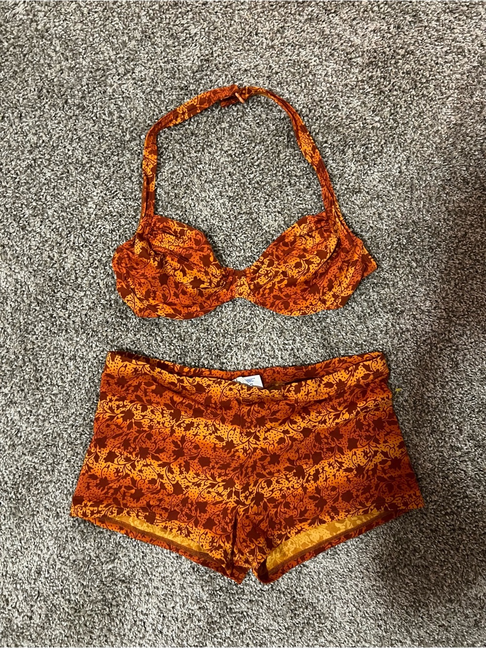 Sunsets Seperates Brand Women's Orange Printed Halter Bikini Top and Swim Shorts